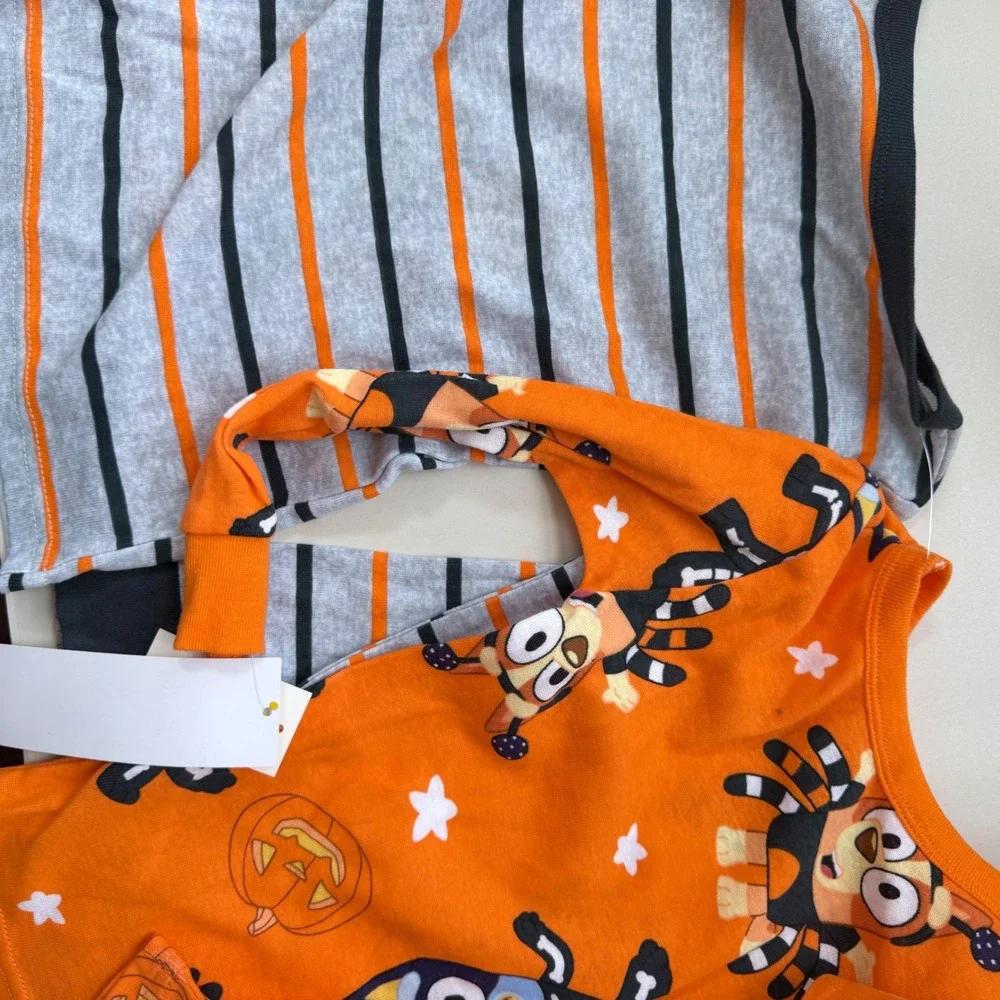 Bluey Halloween Pajama Tops 2-Pack Vampire Skeleton Bingo Orange Grey Kids 3T